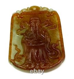 Grand pendentif ancien en jade céladon et orange sculpté chinois