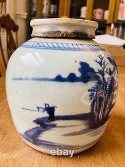 Grand pot en porcelaine ancienne chinoise de la dynastie Qing, datant du 18ème siècle, en bleu oriental