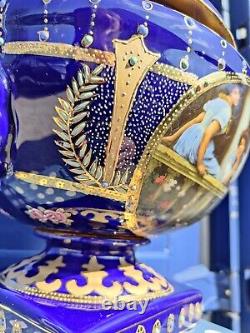 Grand pot en porcelaine antique de style Art Nouveau chinois bleu SATSUMA pour temple, urne, vase.