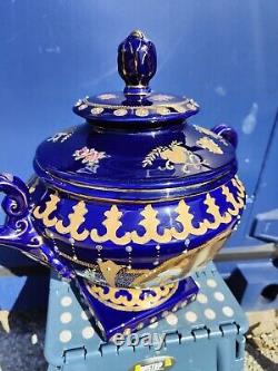 Grand pot en porcelaine antique de style Art Nouveau chinois bleu SATSUMA pour temple, urne, vase.
