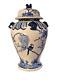 Grand Pot En Porcelaine Chinoise à Couvercle Bleu Et Blanc Avec Des Oiseaux, 17 Pouces De Haut, Vintage