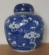 Grand Pot En Porcelaine Chinoise Bleue Sous-couverte De 20 Cm Avec Des Fleurs De Prunus Et Un Couvercle Recollé.