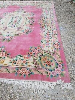 Grand tapis chinois oriental rose vintage de style antique, 4m X 3m