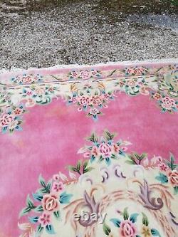 Grand tapis chinois oriental rose vintage de style antique, 4m X 3m