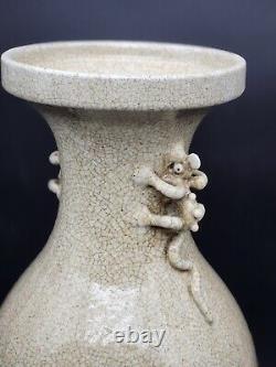 Grand vase Hu en porcelaine à glaçure craquelée de style chinois ancien de la période de la République