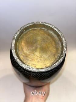Grand vase de cloisonné chinois ancien noir et or de 12 pouces de haut, trouvaille de succession
