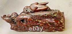 Grande (30cm) Antique Chinese Dragon 3d Wood Sculpture Museum Qualité
