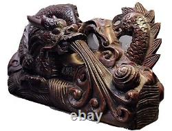 Grande (30cm) Antique Chinese Dragon 3d Wood Sculpture Museum Qualité