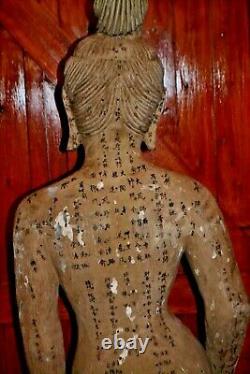 Grande (5ft) 19th Century Carved Wood/painted Chinese Acupuncture Statue, Vers 1890
