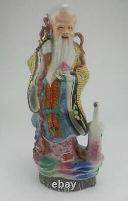 Grande Ancienne Chinese Famille Rose Shou Lao Immortal Figurine Statues 14