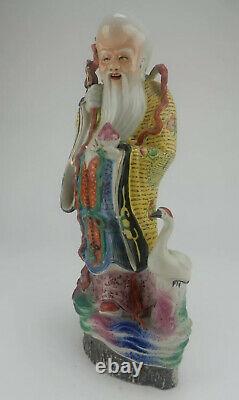Grande Ancienne Chinese Famille Rose Shou Lao Immortal Figurine Statues 14