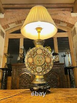 Grande Ancienne Lampe De Table Chinoise Champleve Cloisonné Enamel Bronze