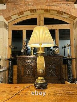 Grande Ancienne Lampe De Table Chinoise Champleve Cloisonné Enamel Bronze