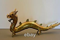 Grande Ancienne Statue De Bronze / Dragon En Laiton Chinois Du Début Du Xxe Siècle, C1920