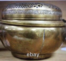 Grande Antique 19ème Siècle Chinese Bronze Main Warmer