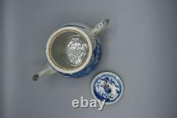 Grande Antique Chinoise Bleue & Blanc Porcelaine Théière Kangxi Revival Qing 19ème C