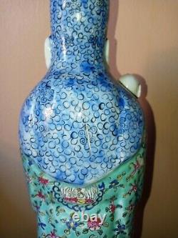 Grande Antique Chinoise Famille Rose Émail Porcelaine Immortal Avec Figurine Garçon