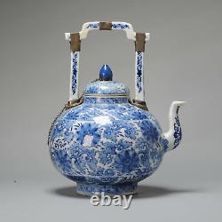 Grande Antique Chinoise Porcelaine Kangxi Période Vin Navire Fleurs Argent