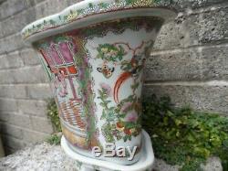 Grande Antique Porcelaine Chinoise Planteur Rose Période Mandarin Peint République