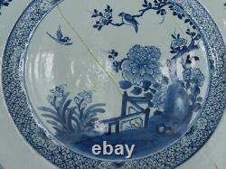 Grande Antiquité Chinese Porcelaine Chargeur Plate Bleue Et White Qing Dynasty Af