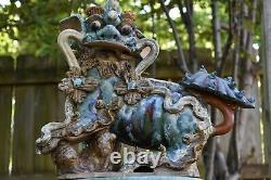 Grande Céramique Chinoise Antique / Pottery Roof Tile Foo Dog Lion