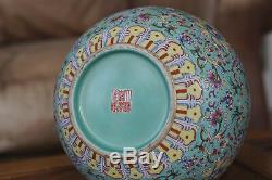 Grande Fin Du 19ème Siècle Daoguang Chinoise Famille Rose Turquoise Vase
