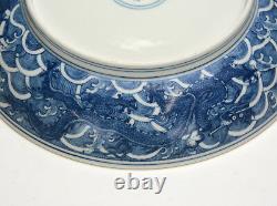 Grande Fin Superbe Chinois Bleu Et Blanc En Porcelaine De Dragon Plate