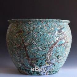 Grande Jardinière En Porcelaine De Chine Famille Magpie Prunus En Porcelaine Du Xxème Siècle