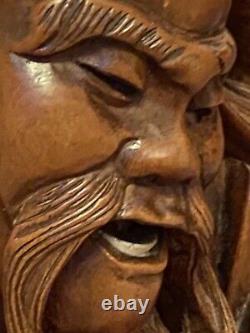 Grande Main De Bois Chinois Sculpté Vieux Pêcheur Figure Statue Art Sculpture