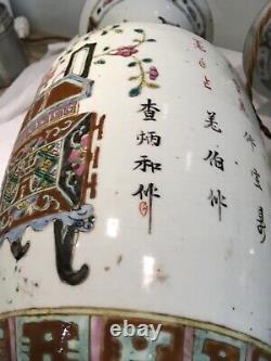 Grande Paire Antique Chinoise Vase Lampes De Table 53cm De Hauteur