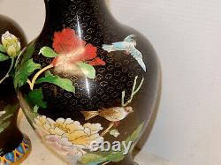 Grande Paire D'allumettes Anciennes Vases Chinois Cloisonne Excellent État 12 Pouces
