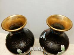 Grande Paire D'allumettes Anciennes Vases Chinois Cloisonne Excellent État 12 Pouces