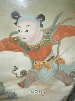 Grande Paire De (2) Peintures Chinoises Inversées Sur Verre Meilleur Peint À La Main Superbe