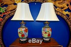 Grande Paire De 36 Chinois Cloisonné Vase Lamps- Émail Oriental Asiatique