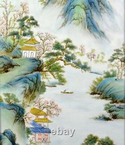 Grande Paire De Peinture Chinoise Paysage Porcelaine Mural Suspendu Plaque Marquée