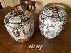 Grande Paire De Pots De Gingembre Vintage, Chinois, Céramique