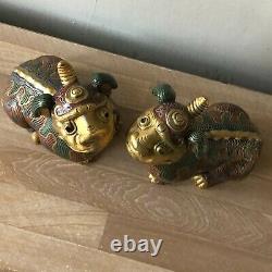 Grande Paire Vintage Chinese Cloisonne Foo Dogs Ou Mythical Beasts