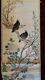Grande Peinture Antique Chinois Scroll Deux Oiseaux De Chant Dans L'arbre