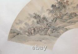 Grande Peinture Chinoise Antique / De Brosse De Cru Sur Le Ventilateur De Papier Signé