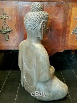 Grande Pierre Sculptée Chinois Bouddha Assis Statue 24 1/4 ' ' Hauteur