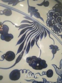Grande Plaque De Chargeur De Porcelaine Bleu Et Blanc 97cm