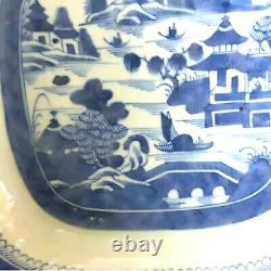 Grande Plaque De Paysage Du 19ème Siècle Antique Chinoise Carrée Bleue Et Blanche
