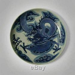 Grande Plaque En Porcelaine Antiquités Peinture Chinoise Blue & White Dragon Marks Kangxi