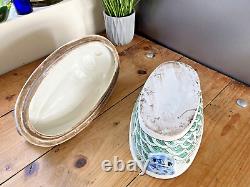 Grande Porcelaine Chinoise Famille Verte Canard Sur le Nid Pot Avec Couvercle Chien Fu Dragon