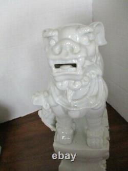 Grande Porcelaine Chinoise Vitrée Blanche 12.5 Lion De Chien De Foo Avec La Statue De Figurine Depuppy