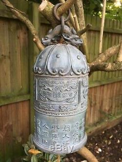 Grande Prière Antique Bronze Chinois De Bell Avec Versets