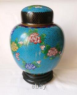Grande République Chinoise Era Cloisonné Blue Ginger Jar Circa 1950