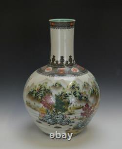 Grande République Chinoise Famille Rose Paysage Vase Globulaire De Porcelaine Avec Mark