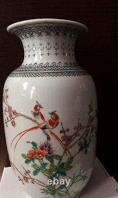 Grande République Chinoise Vase Oiseaux, Floraux Et Calligraphie
