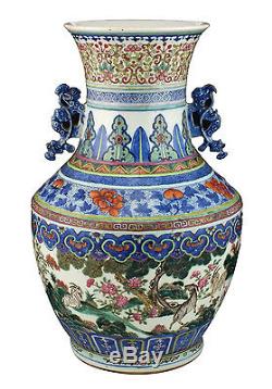 Grande Superbe 19thc Antique Chinois Famille Rose Vase En Porcelaine